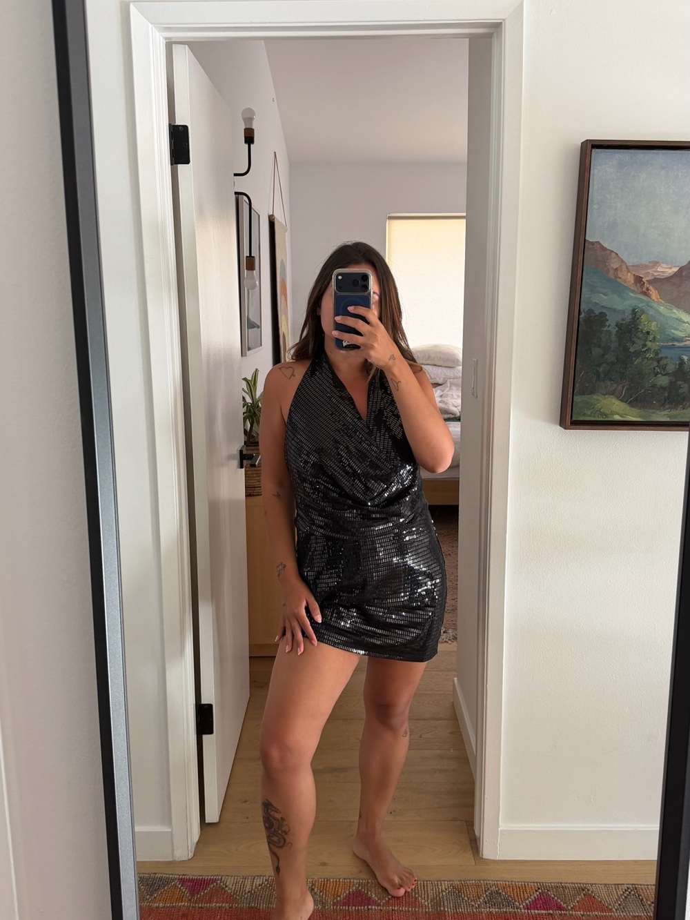 Zara Black Sequin Halter Mini Dress